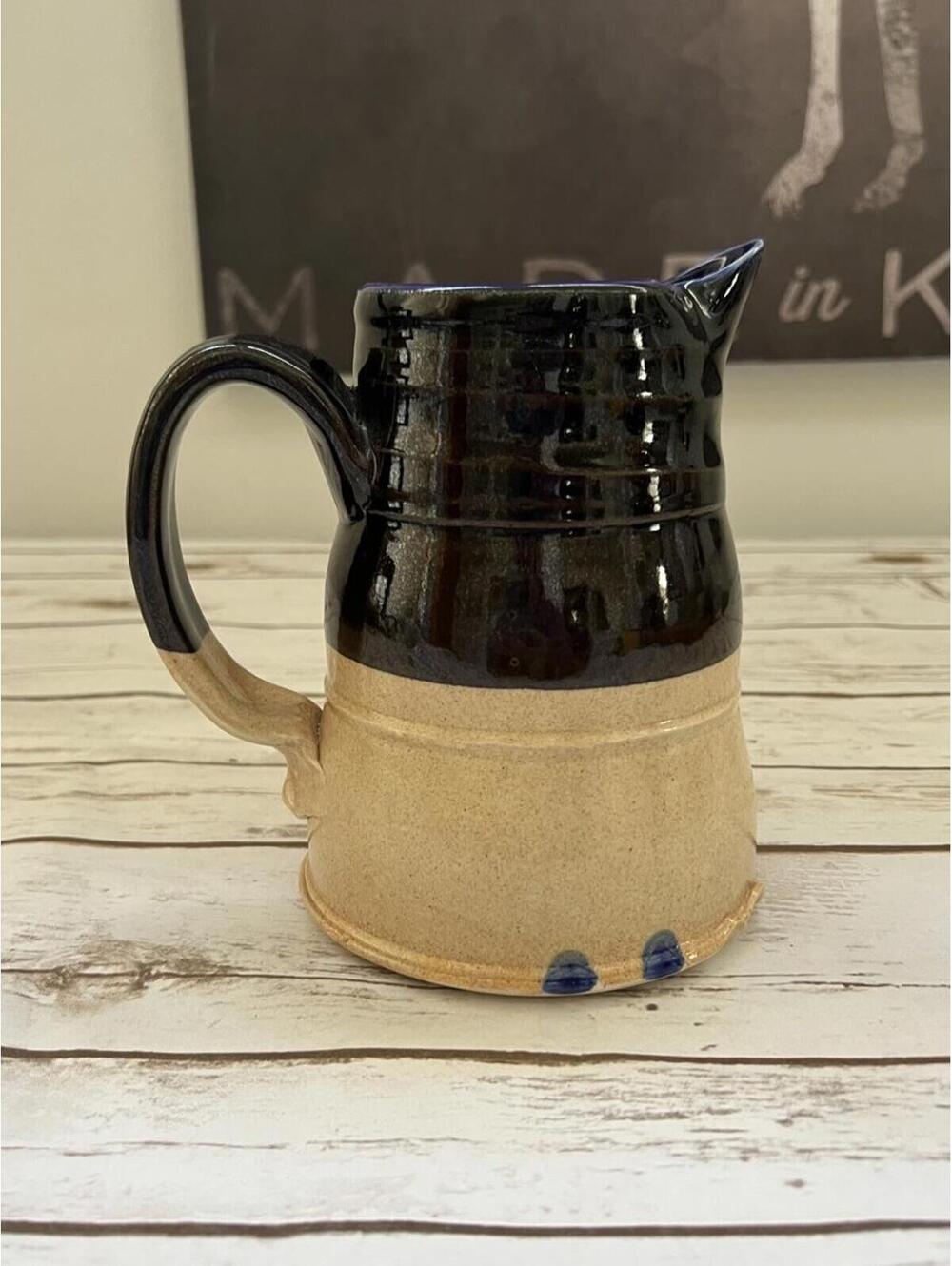 Handmade Two-Tone Ceramic Pitcher in Navy and Beige
